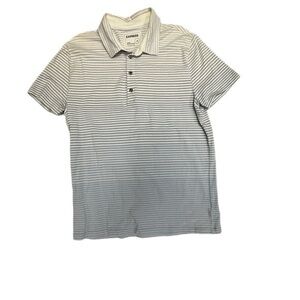 Express Men’s White, Blue Striped Three Button Casual Pullover Polo